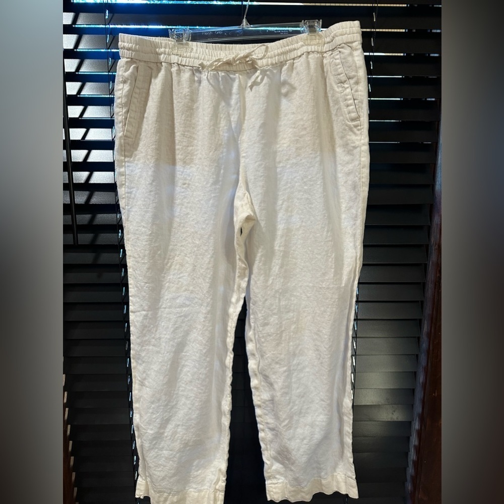 EUC Talbots white LINNEN pants pull on elastic waist Sz 16